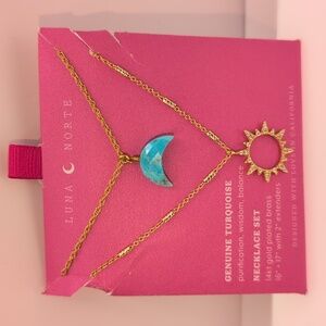 Luna Norte Genuine Turquoise Necklace Set, made of 14kt gold plated brass
